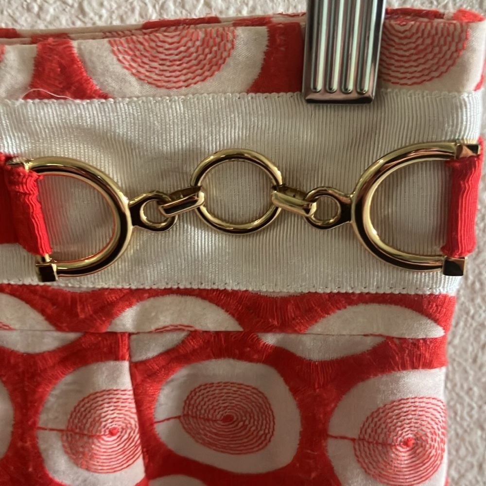 Antonio Melani Bertie Pencil Skirt in Orange- Red & White W/ Gold Tone Sz 6- EUC - Picture 5 of 13